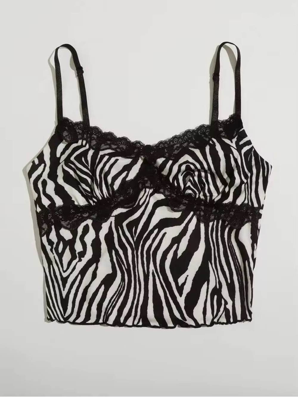 SHEIN Zebra Striped Lace Cami Top